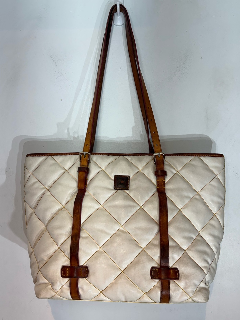 Dooney & Bourke Quilted cream Nylon Tote Bag Leather Trim